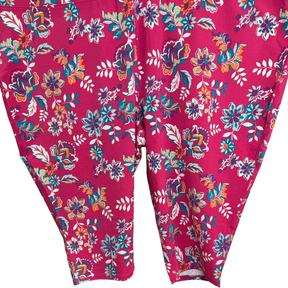 Sport Savvy Regular Printed Jersey Capri Pink Floral 5X Stretch Legging - Picture 3 of 14